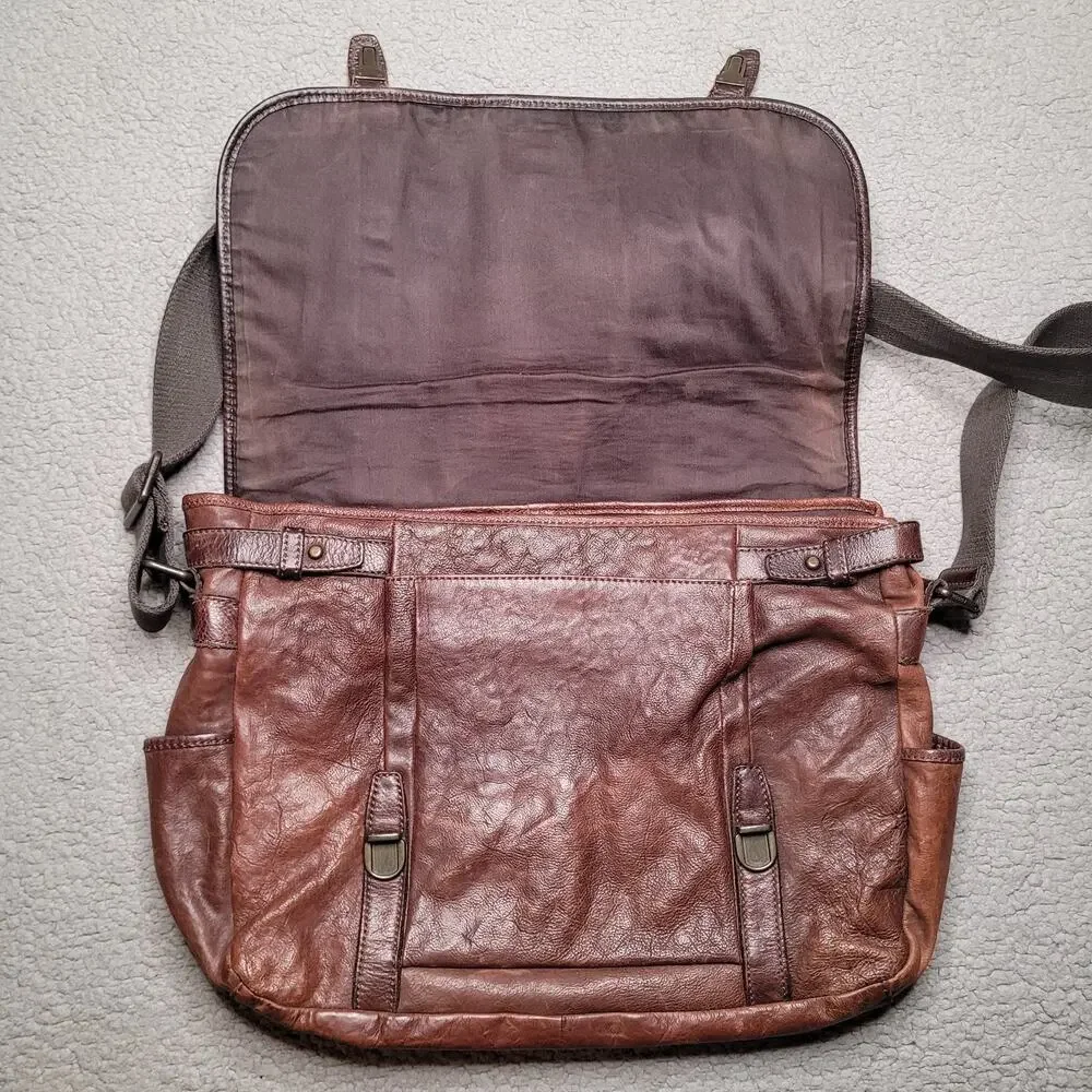 Fossil Messenger Bag Brown Cowhide Leather‎ Crossbody Laptop Satchel Distressed